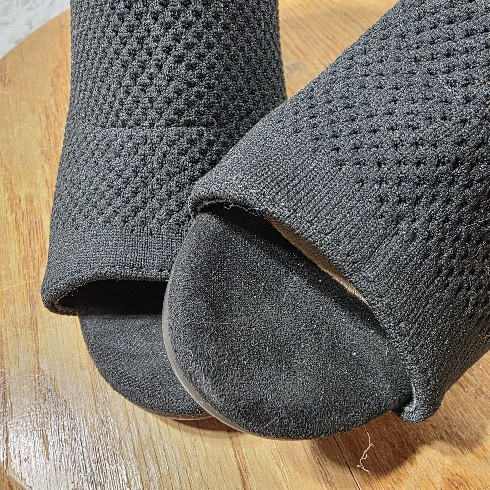 White Mountain Ankle Booties Tara-C Womens 5.5 Black Knit Fabric Peep Toe Boots